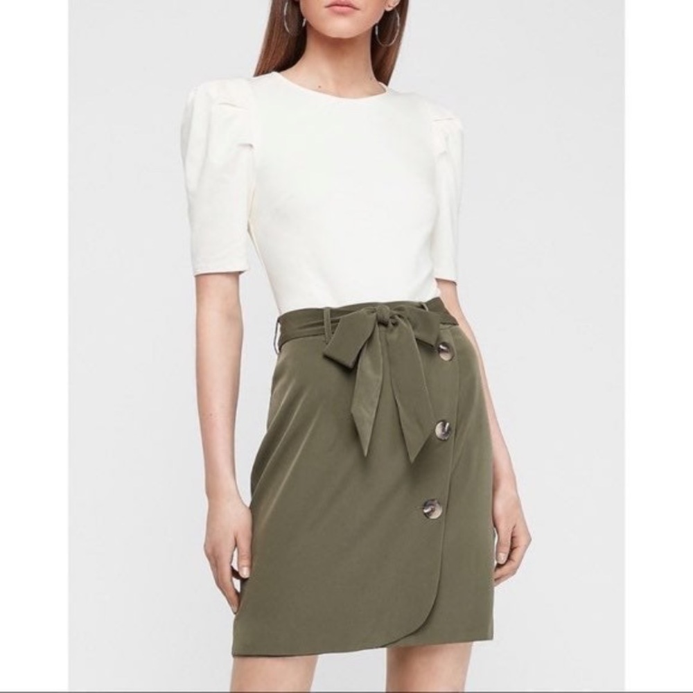 Express Green Ivory Color Block Belted Sheath Dress